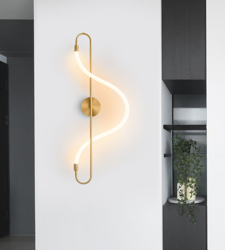 Modern Gold Linear Wall Mount Light Fixture Metal 1-Light Wall Lamp for Living Room