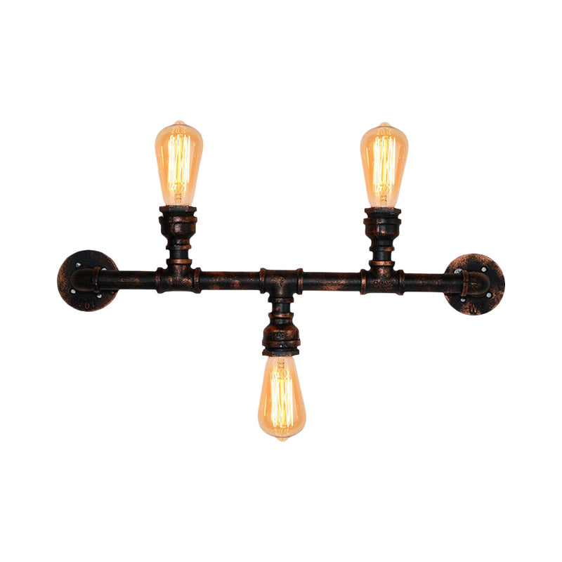 Metal Exposed Wall Light Fixture Industrial Style 3 Heads Weathered Copper Wall Sconce Lamp with Water Pipe