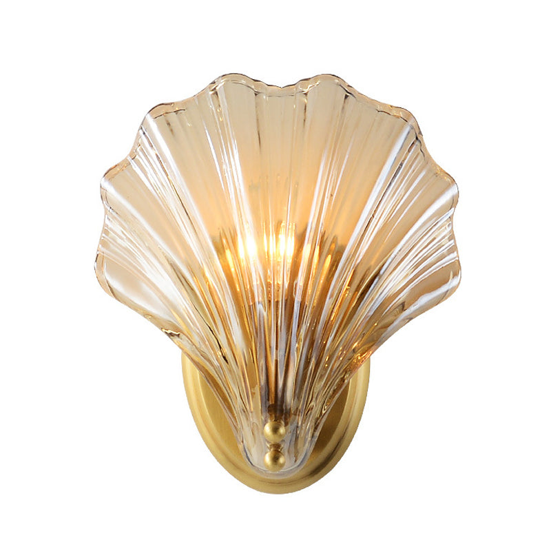 1 Bulb Wall Mount Light Traditionalist Bedroom LED Wall Sconce Lighting with Shell Clear Glass Shade