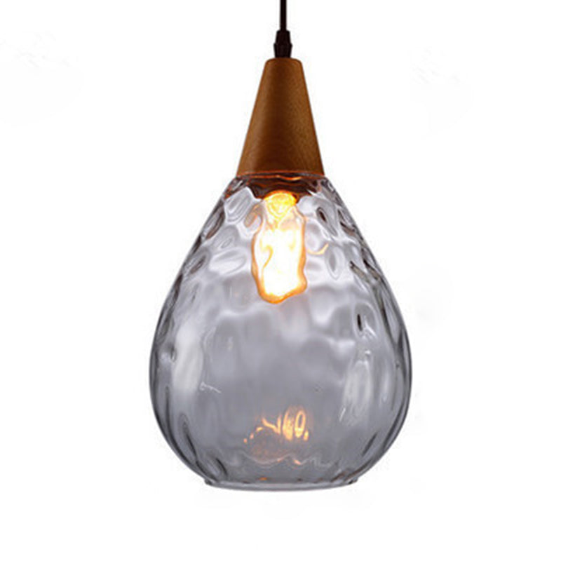 Cortique créatif moderne simple Cone en bois léger lampe suspendue avec une teinte en verre