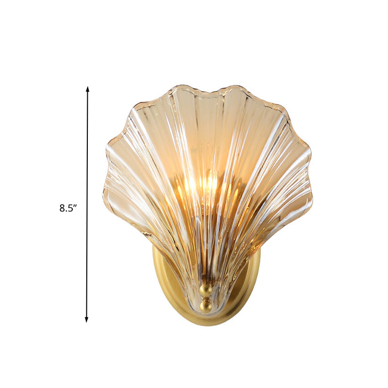 1 Bulb Wall Mount Light Traditionalist Bedroom LED Wall Sconce Lighting with Shell Clear Glass Shade