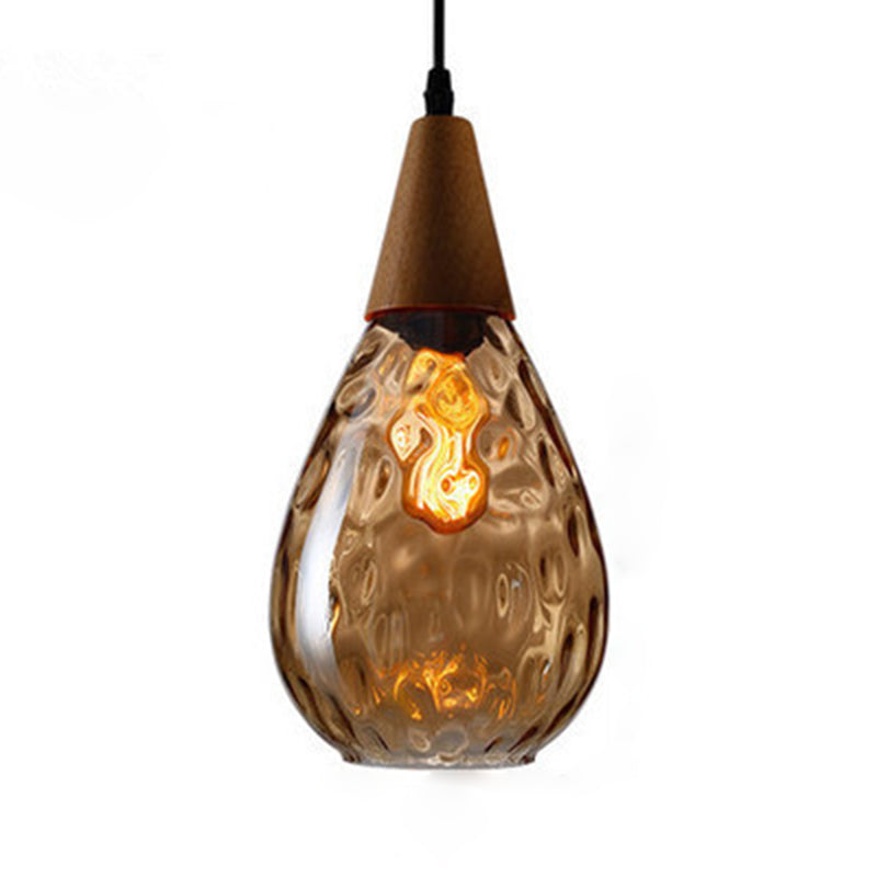 Cortique créatif moderne simple Cone en bois léger lampe suspendue avec une teinte en verre