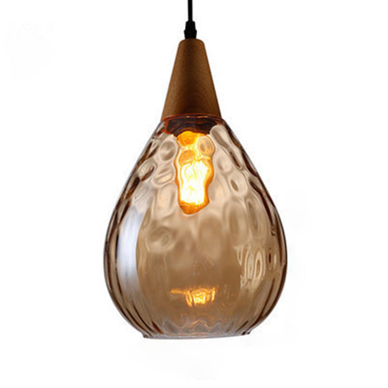 Cortique créatif moderne simple Cone en bois léger lampe suspendue avec une teinte en verre