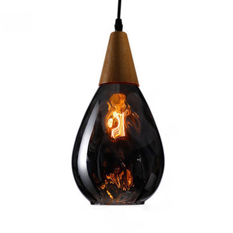 Cortique créatif moderne simple Cone en bois léger lampe suspendue avec une teinte en verre
