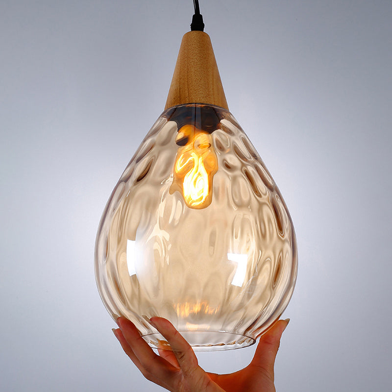 Cortique créatif moderne simple Cone en bois léger lampe suspendue avec une teinte en verre