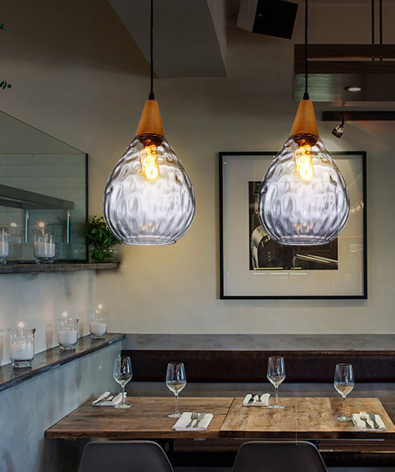 Moderne creatieve enkele hanglampje houten kegelhanglamp met glazen schaduw