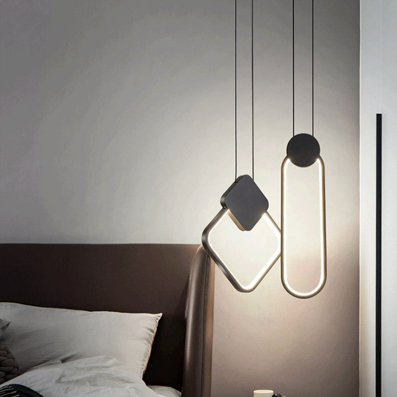 Moderne minimalistische LED -hanglampje Smeedijzeren geometrische hanglamp met acrylschaduw