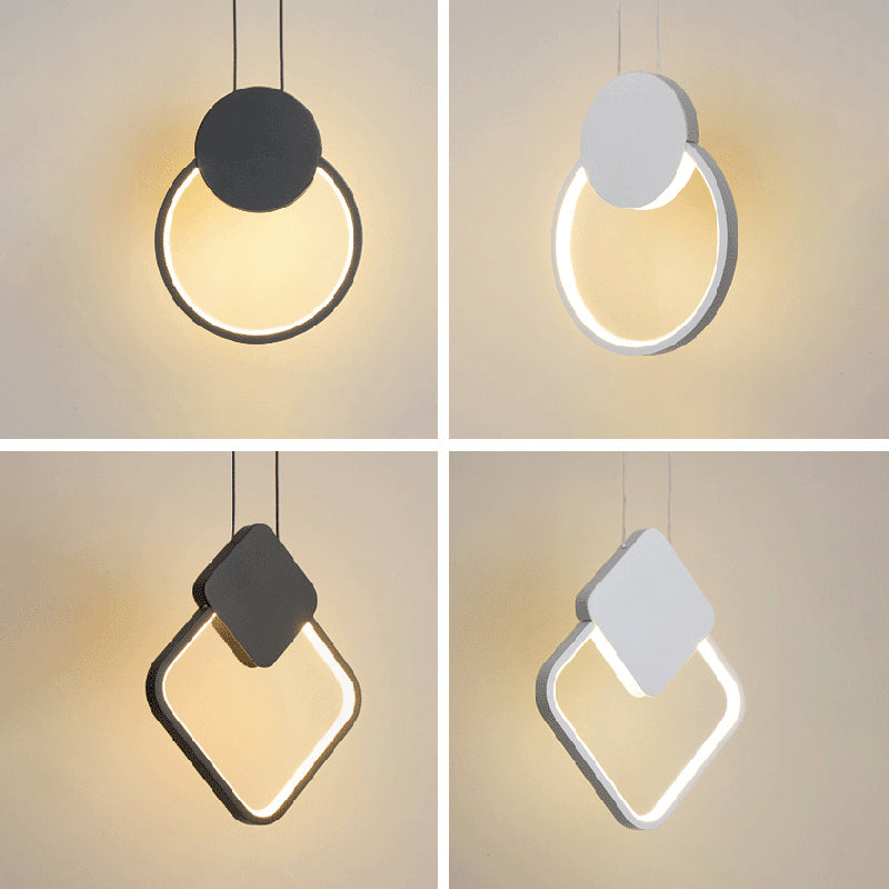Moderne minimalistische LED -hanglampje Smeedijzeren geometrische hanglamp met acrylschaduw