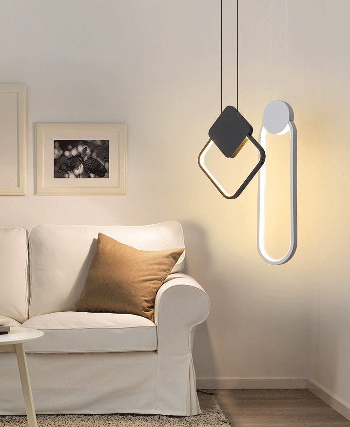 Moderne minimalistische LED -hanglampje Smeedijzeren geometrische hanglamp met acrylschaduw