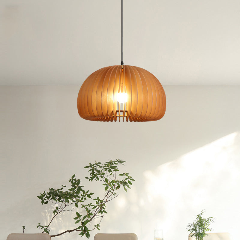 Pumpkin Ceiling Pendant Lamp Nordic Style Wood Dinning Room Suspension Pendant in Beige