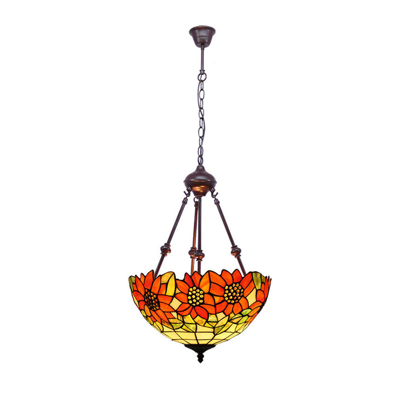 2 luci cucina soffitto lampadario mediterraneo rosso/giallo/arancione con tonalità di vetro colorato