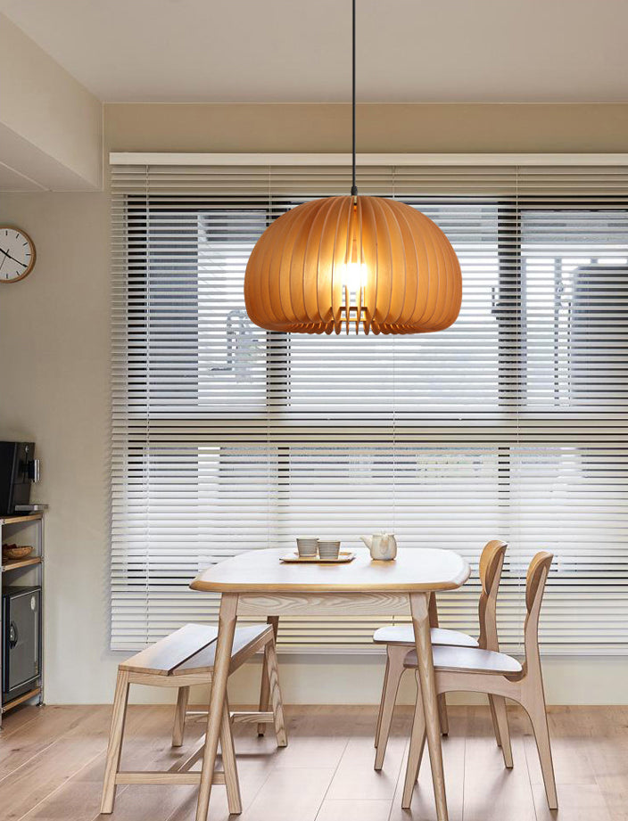 Pumpkin Ceiling Pendant Lamp Nordic Style Wood Dinning Room Suspension Pendant in Beige