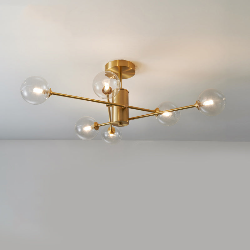Metal Semi Flush Mount Ceiling Light Contemporary LED Lamp With Glass Shade for Living Room