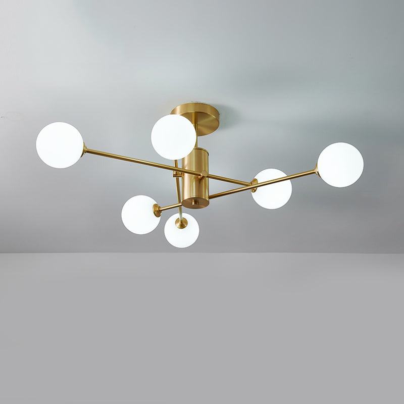 Metal Semi Flush Mount Ceiling Light Contemporary LED Lamp With Glass Shade for Living Room