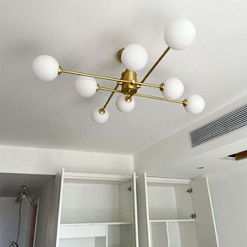 Metal Semi Flush Mount Ceiling Light Contemporary LED Lamp With Glass Shade for Living Room