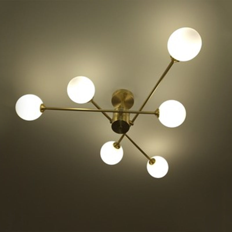 Metal Semi Flush Mount Ceiling Light Contemporary LED Lamp With Glass Shade for Living Room