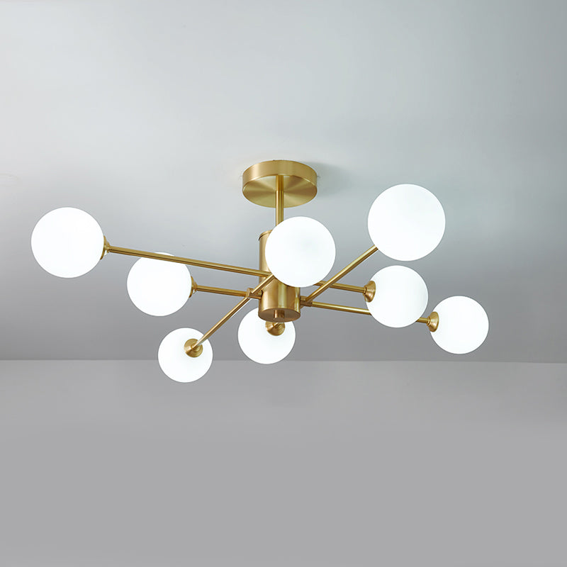 Metal Semi Flush Mount Ceiling Light Contemporary LED Lamp With Glass Shade for Living Room