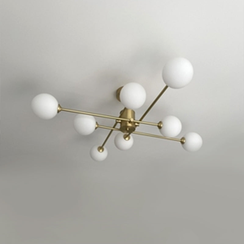 Metal Semi Flush Mount Ceiling Light Contemporary LED Lamp With Glass Shade for Living Room