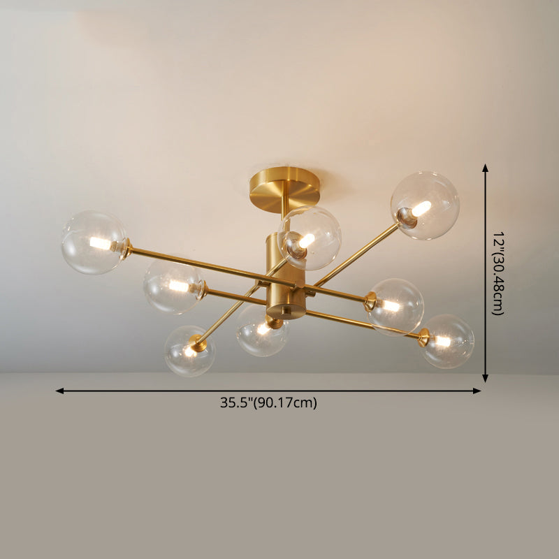 Metal Semi Flush Mount Ceiling Light Contemporary LED Lamp With Glass Shade for Living Room