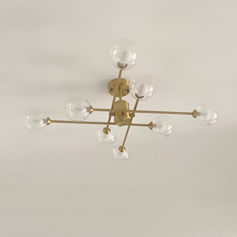 Metal Semi Flush Mount Ceiling Light Contemporary LED Lamp With Glass Shade for Living Room