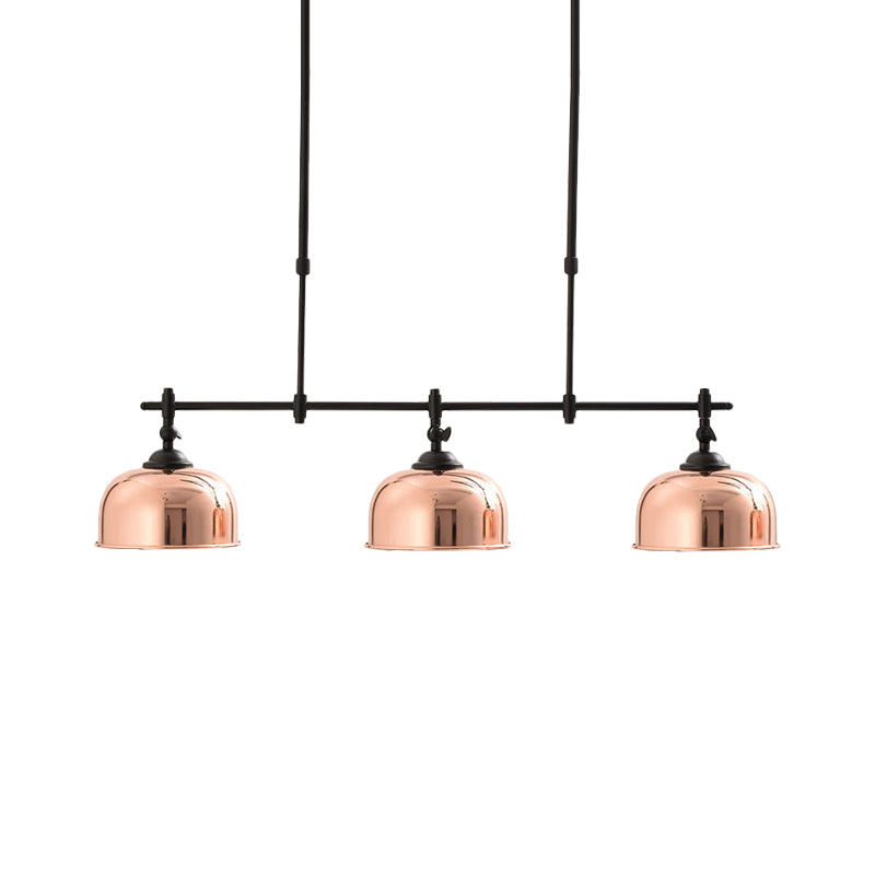 Dome Shade Kitchen Island Chandelier Light Metal 3 Heads Industrial Style Pendant Lighting in Copper