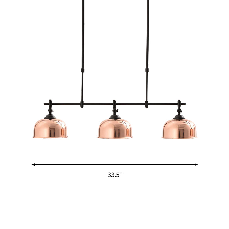 Dome Shade Kitchen Island Chandelier Light Metal 3 Heads Industrial Style Pendant Lighting in Copper