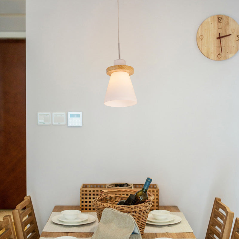 En bois conical pendentif plafonnier léger nordique blanc nordique kit de lumière suspendue pour salle à manger