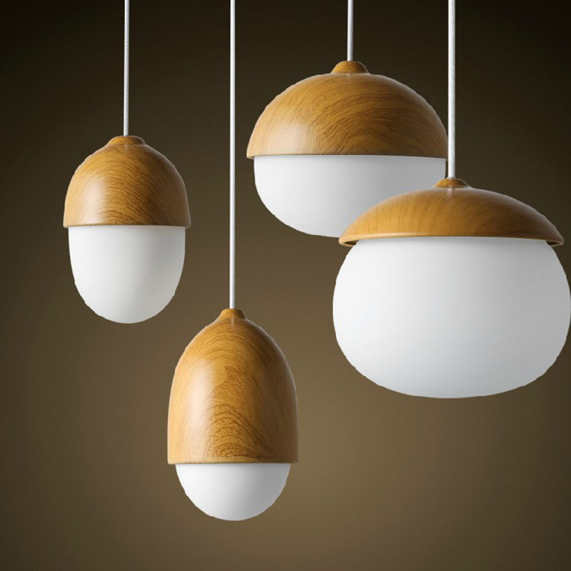 Wood Spherical Pendant Ceiling Light Simplicity Style Hanging Pendant Light in White