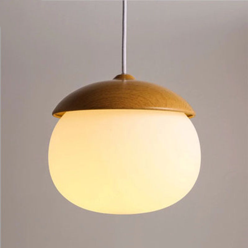 Wood Spherical Pendant Ceiling Light Simplicity Style Hanging Pendant Light in White