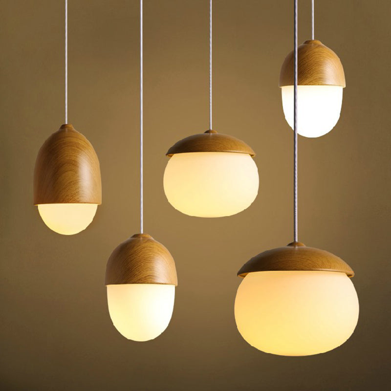 Wood Spherical Pendant Ceiling Light Simplicity Style Hanging Pendant Light in White