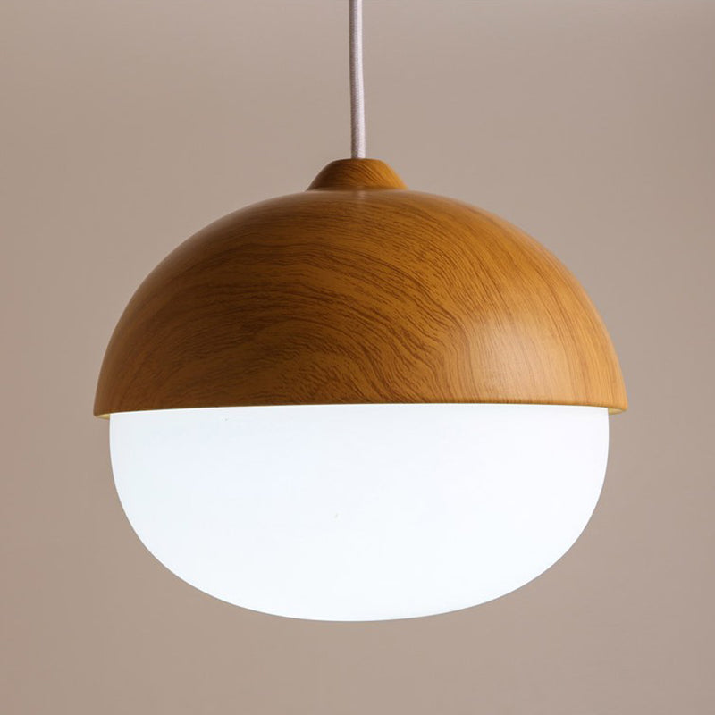 Wood Spherical Pendant Ceiling Light Simplicity Style Hanging Pendant Light in White