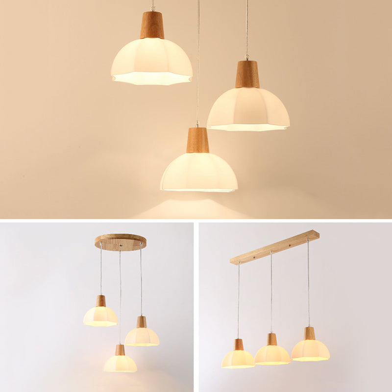 White Shaded Pendant Lighting Fixture Nordic Wooden Ceiling Pendant Light for Bedroom