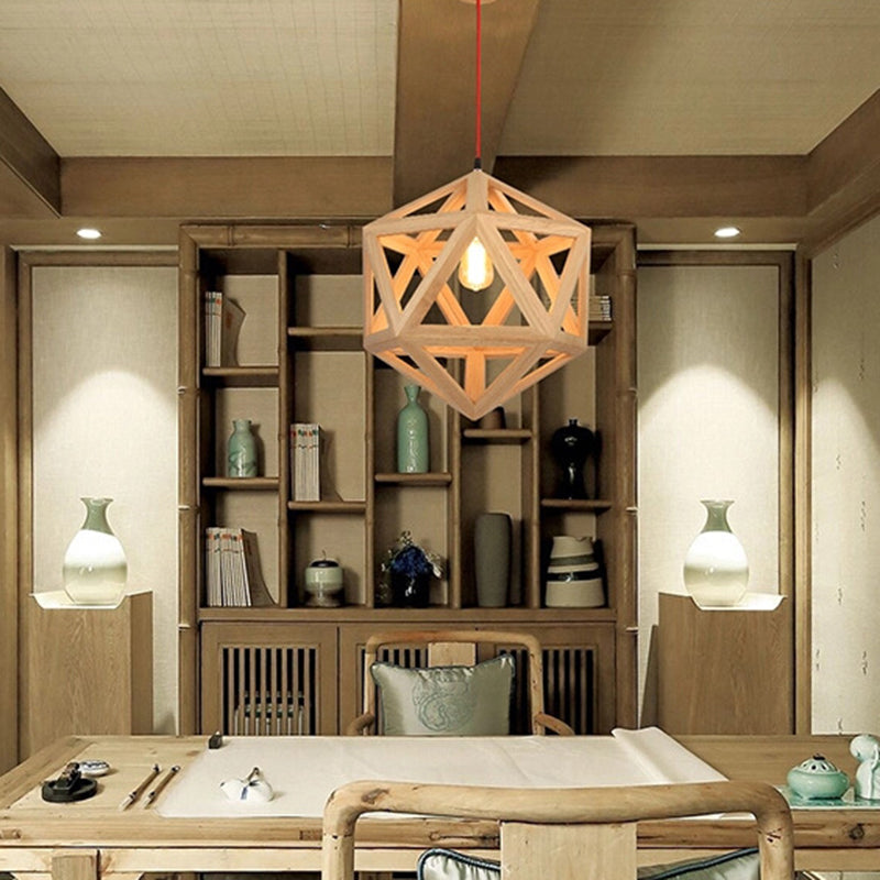 Cage en bois pendant éclairage