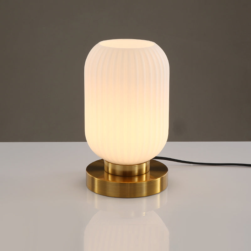 Simplicity Drum Tischlampe Ultra-moderne gerippte Glas Nachttisch-Lampe für Schlafzimmer