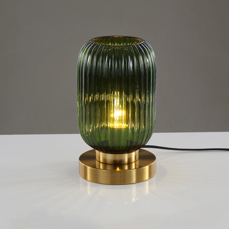 Simplicity Drum Tischlampe Ultra-moderne gerippte Glas Nachttisch-Lampe für Schlafzimmer