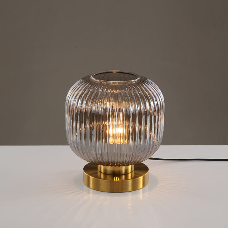Simplicity Drum Tischlampe Ultra-moderne gerippte Glas Nachttisch-Lampe für Schlafzimmer