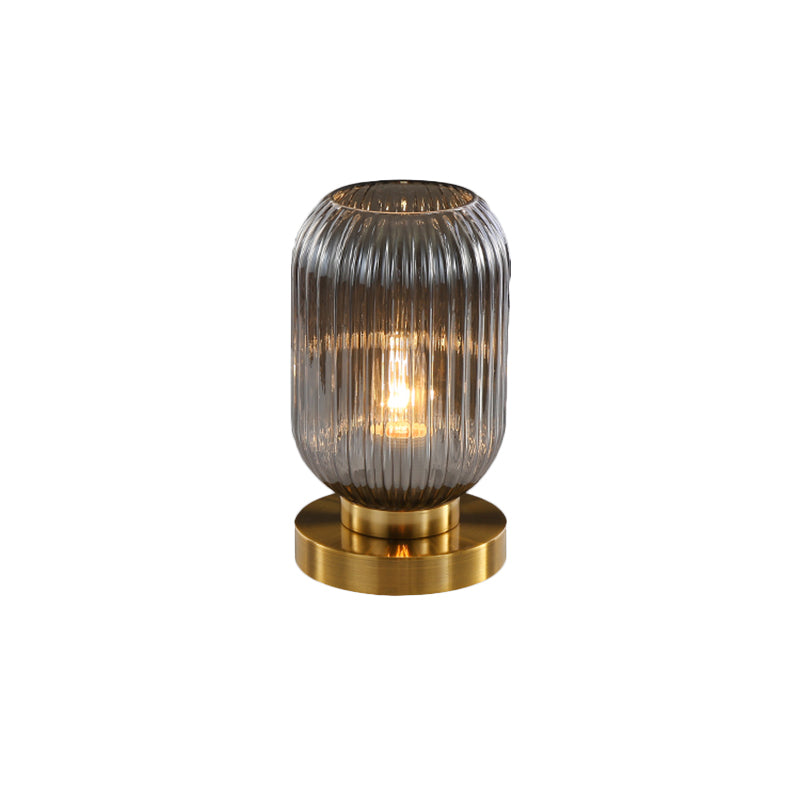 Simplicity Drum Tischlampe Ultra-moderne gerippte Glas Nachttisch-Lampe für Schlafzimmer