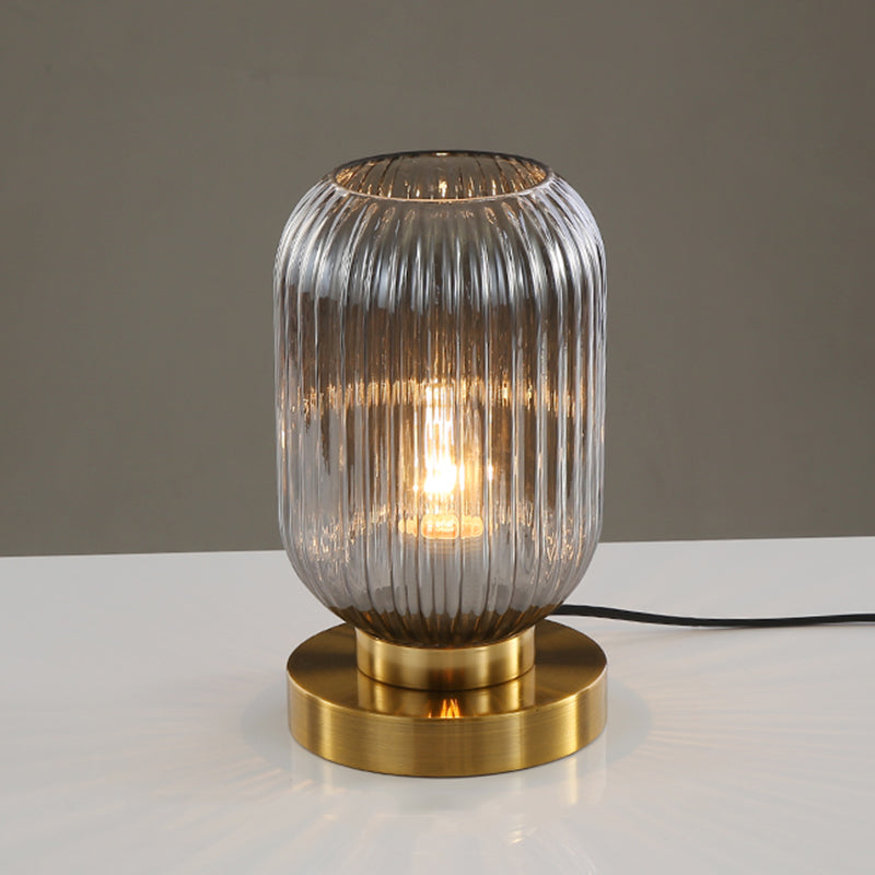 Simplicity Drum Tischlampe Ultra-moderne gerippte Glas Nachttisch-Lampe für Schlafzimmer