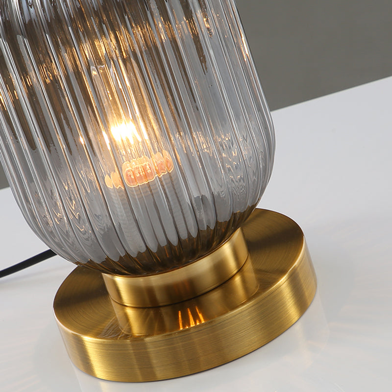 Simplicity Drum Tischlampe Ultra-moderne gerippte Glas Nachttisch-Lampe für Schlafzimmer
