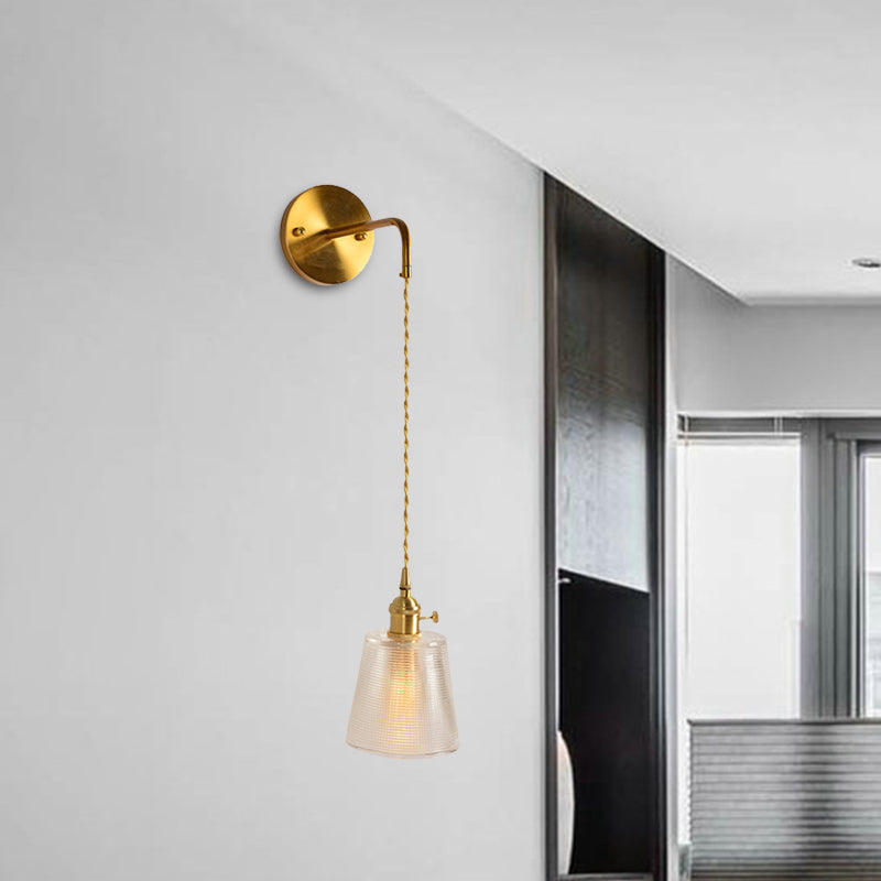 Prismatic Glass Gold Wall Sconce Cylinder/Barrel/Flower Single Bulb Traditionalism LED Wall Mount Light Fixture