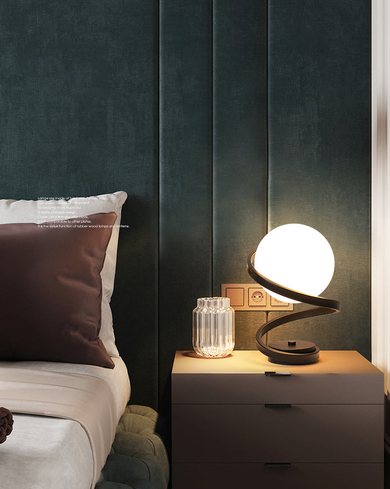 Ultra-modern Simplicity Globe Table Lamp White Glass Nightstand Lamp for Bedroom