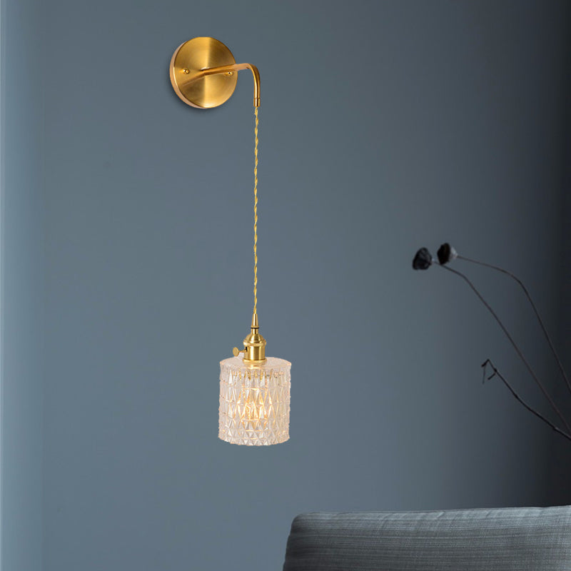 Prismatic Glass Gold Wall Sconce Cylinder/Barrel/Flower Single Bulb Traditionalism LED Wall Mount Light Fixture