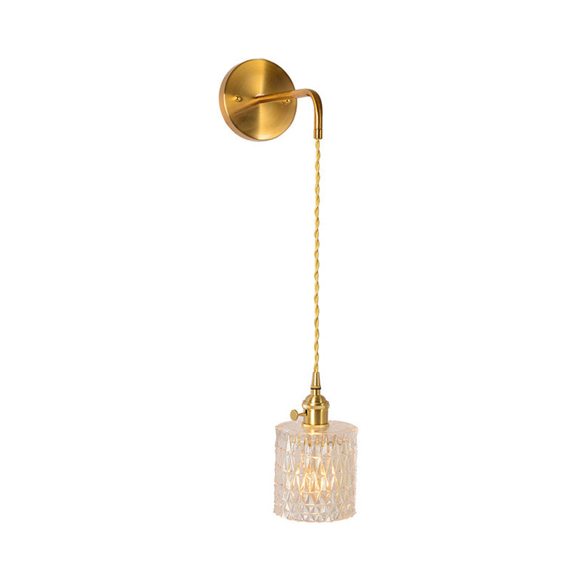 Prismatic Glass Gold Wall Sconce Cylinder/Barrel/Flower Single Bulb Traditionalism LED Wall Mount Light Fixture