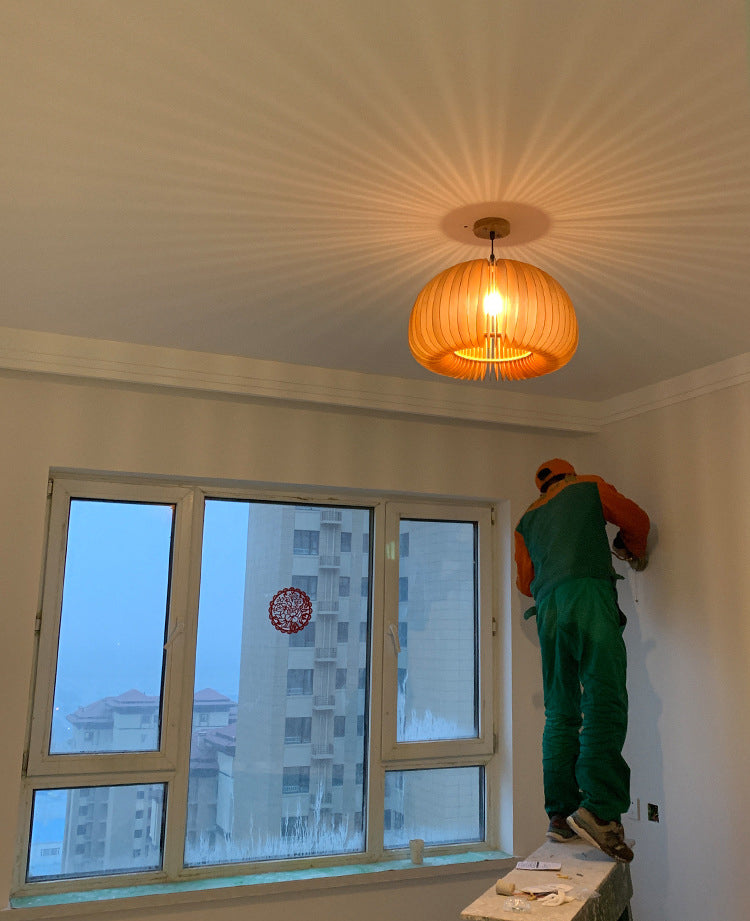Pumpkin suspendue plafonnier simple bois beige pendant suspendu pour salle à manger