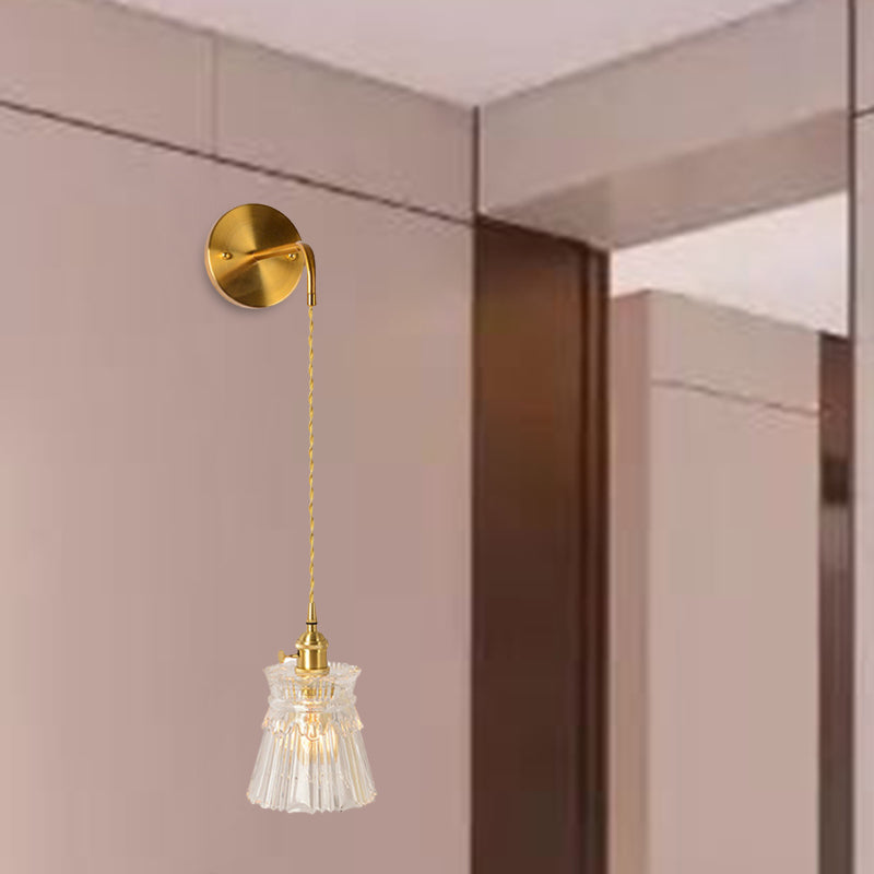 Prismatic Glass Gold Wall Sconce Cylinder/Barrel/Flower Single Bulb Traditionalism LED Wall Mount Light Fixture