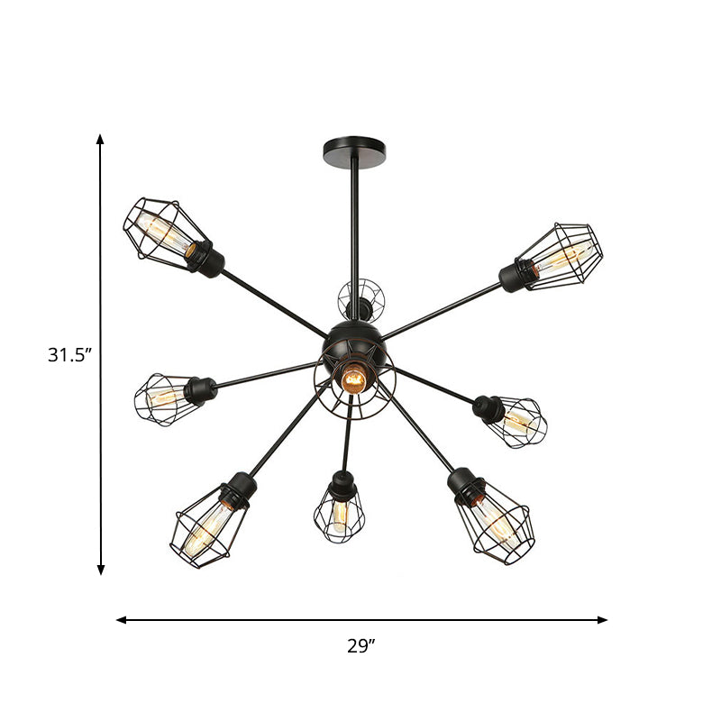 9/12/15 Lights Restaurant Chandelier Pendant Light Farmhouse Style Black Ceiling Lamp with Cage Metal Shade