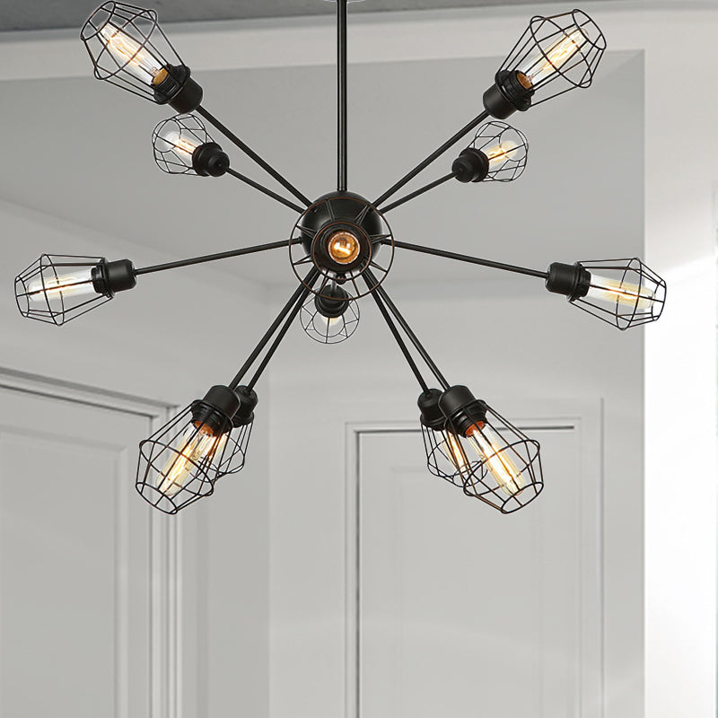 9/12/15 Lights Restaurant Chandelier Pendant Light Farmhouse Style Black Ceiling Lamp with Cage Metal Shade