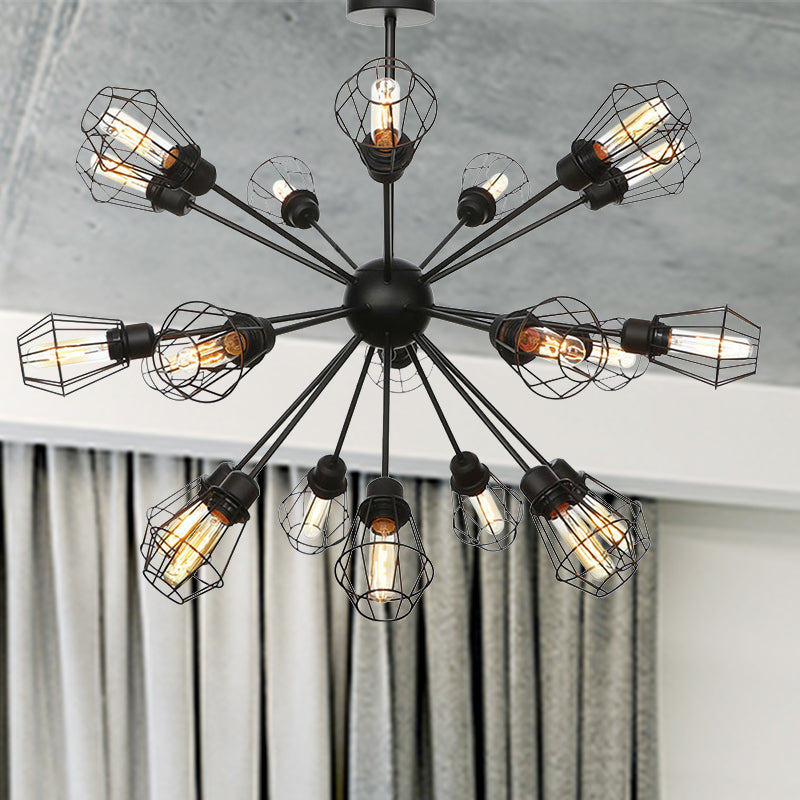 9/12/15 Lights Restaurant Chandelier Pendant Light Farmhouse Style Black Ceiling Lamp with Cage Metal Shade