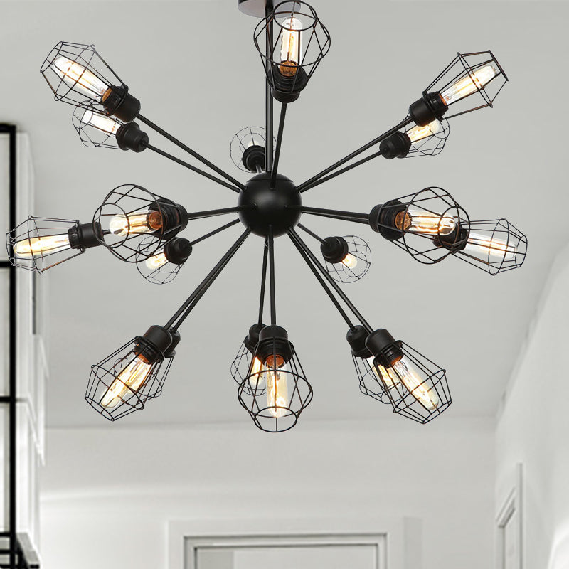 9/12/15 Lights Restaurant Chandelier Pendant Light Farmhouse Style Black Ceiling Lamp with Cage Metal Shade