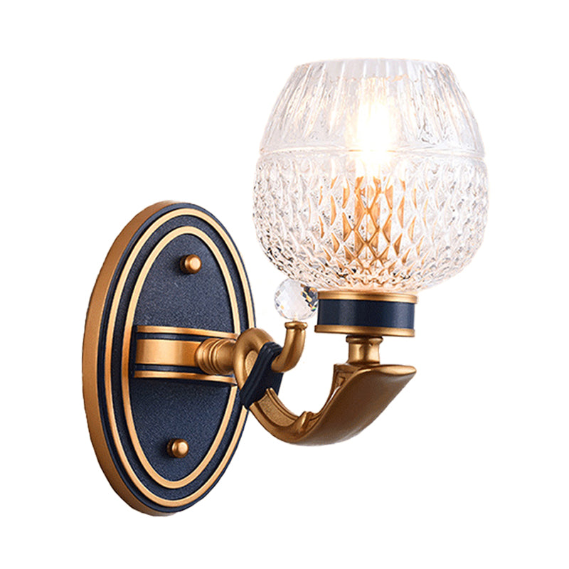 Traditionalist Bowl Wall Sconce Light 1/2 Bulbs Lattice Glass LED Wall Mounted Lamp in Brass for Bedroom